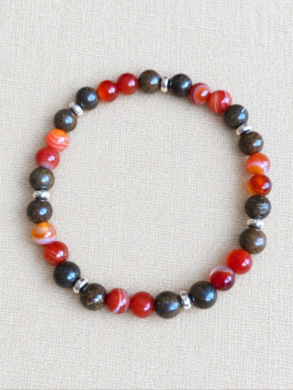 Carnelian & Bronzite Beaded Stretch Bracelet | Handmade | 6mm